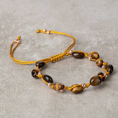 Kaplan Gözü Natürel Kesim Doğal Taş Makrome Bileklik - 2