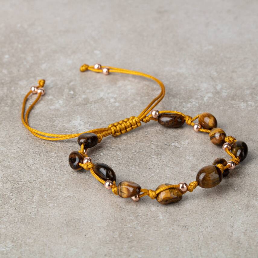 Kaplan Gözü Natürel Kesim Doğal Taş Makrome Bileklik - 2