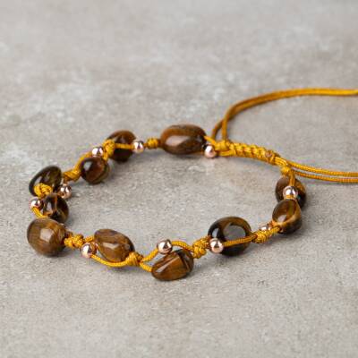 Kaplan Gözü Natürel Kesim Doğal Taş Makrome Bileklik - 3