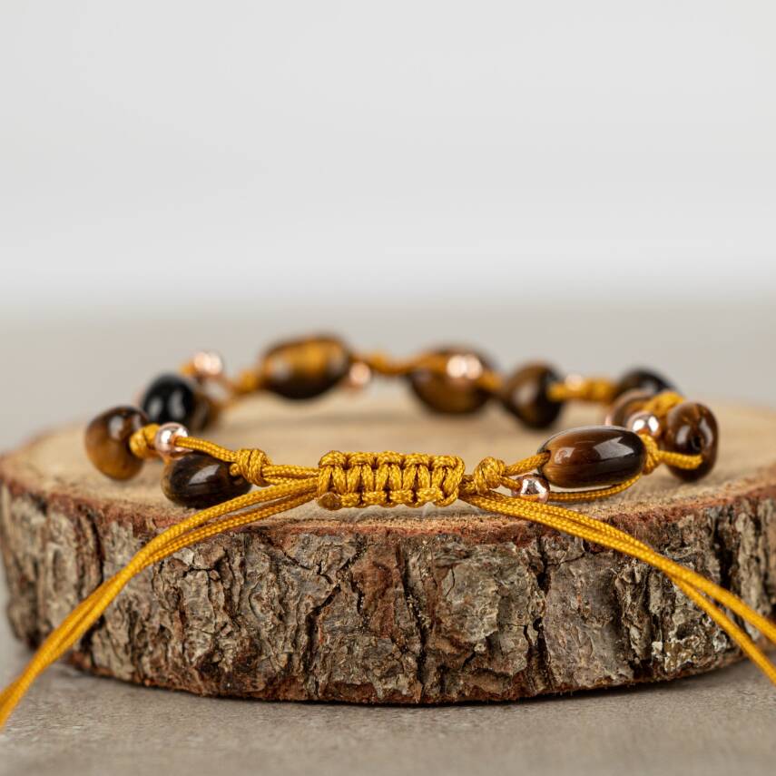 Kaplan Gözü Natürel Kesim Doğal Taş Makrome Bileklik - 4