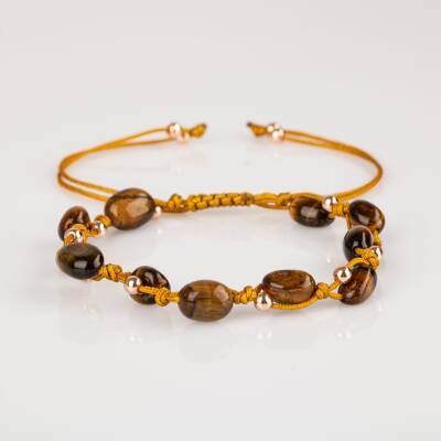 Kaplan Gözü Natürel Kesim Doğal Taş Makrome Bileklik - 5