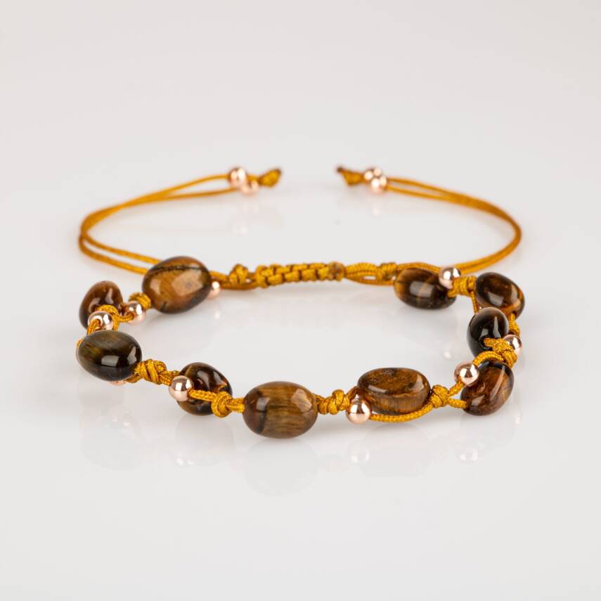 Kaplan Gözü Natürel Kesim Doğal Taş Makrome Bileklik - 5