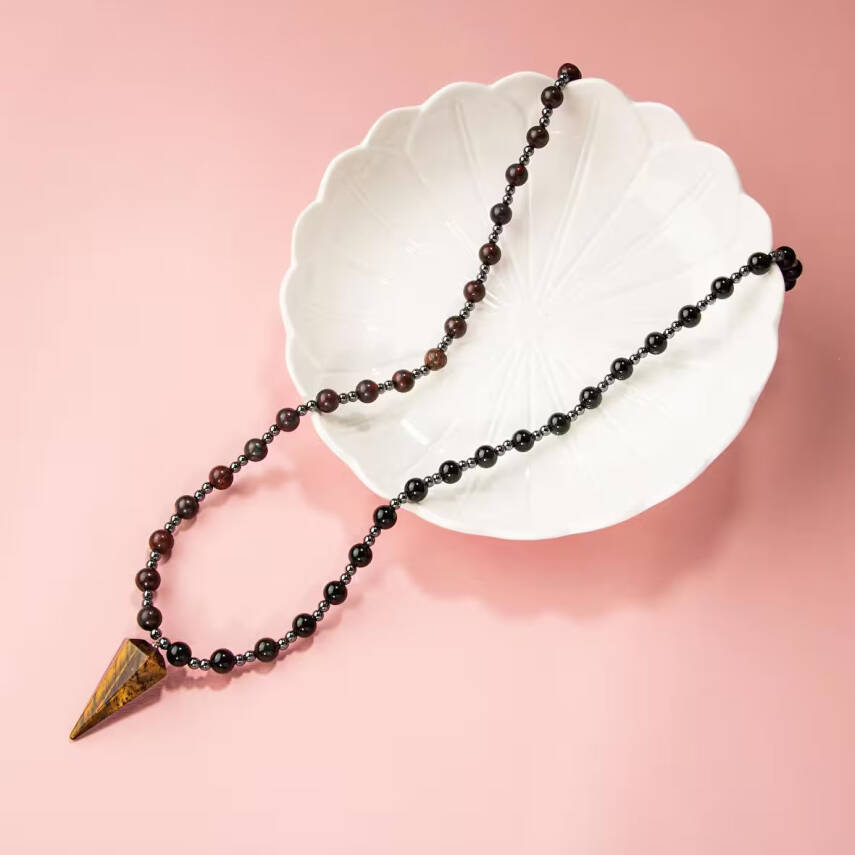 Kaplan Gözü-Obsidyen-Dragon Jasper-Hematit Doğal Taş Kolye - 3