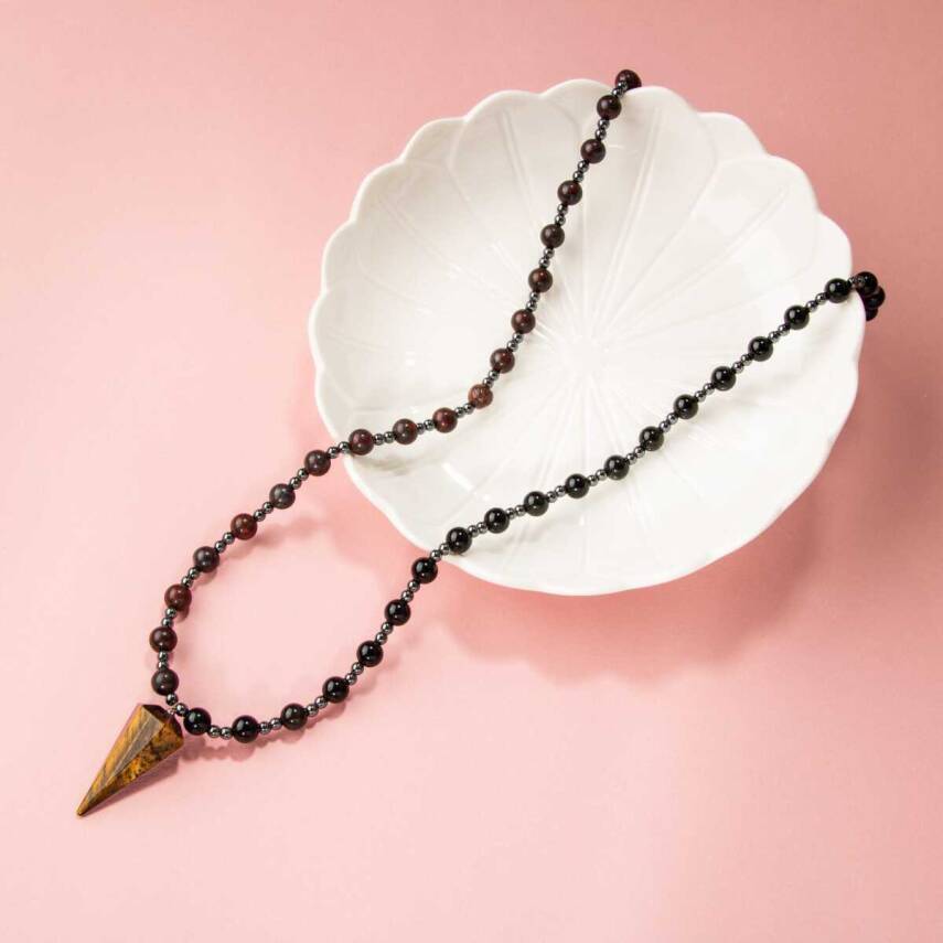 Kaplan Gözü-Obsidyen-Dragon Jasper-Hematit Doğal Taş Kolye - 3