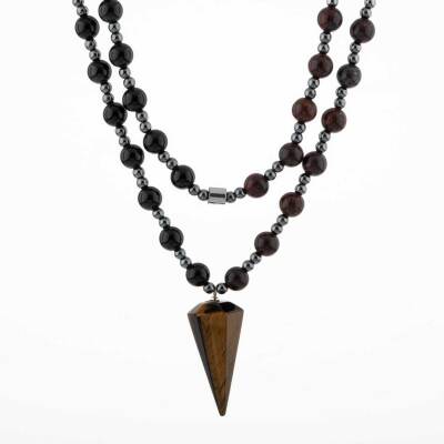 Kaplan Gözü-Obsidyen-Dragon Jasper-Hematit Doğal Taş Kolye - 6