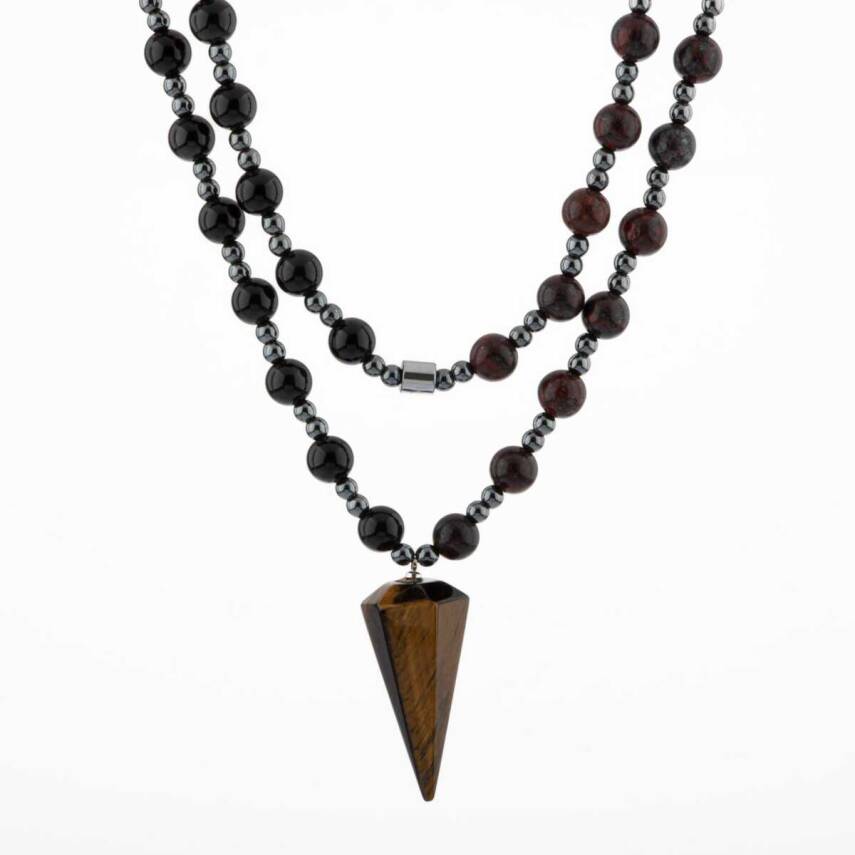 Kaplan Gözü-Obsidyen-Dragon Jasper-Hematit Doğal Taş Kolye - 6