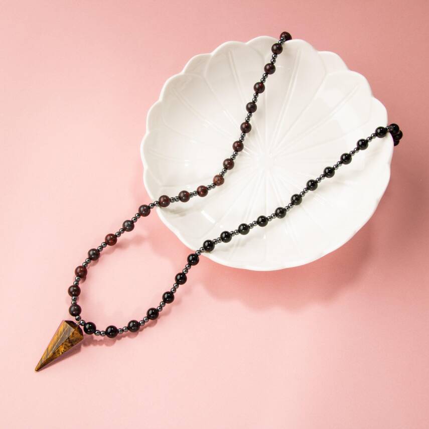 Kaplan Gözü-Obsidyen-Dragon Jasper-Hematit Doğal Taş Kolye - 2