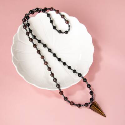 Kaplan Gözü-Obsidyen-Dragon Jasper-Hematit Doğal Taş Kolye - 4