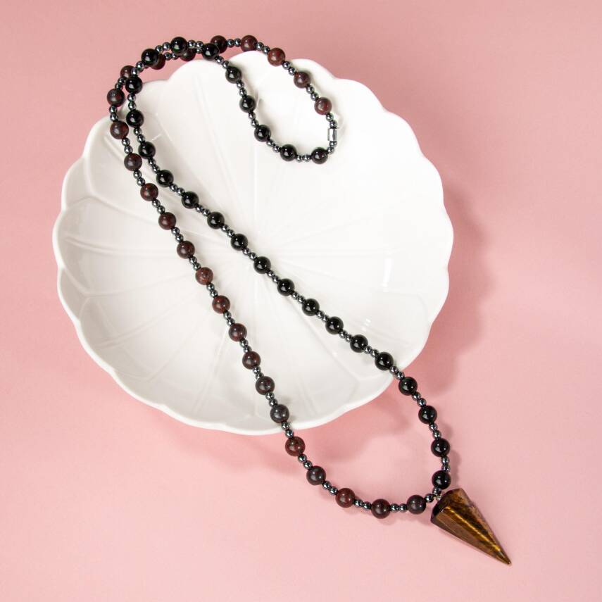 Kaplan Gözü-Obsidyen-Dragon Jasper-Hematit Doğal Taş Kolye - 4