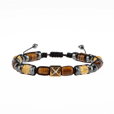 Kaplan Gözü-Sitrin-Hematit Doğal Taş Erkek Zirkon Bileklik - Osmanlı Doğaltaş