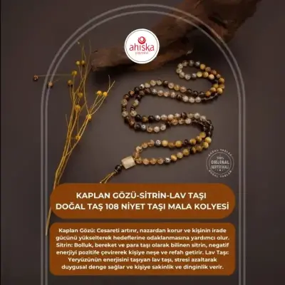 Kaplan Gözü-Sitrin-Lav Taşı Doğal Taş 108 Niyet Taşı Mala Kolyesi - Doğal Taş (1)