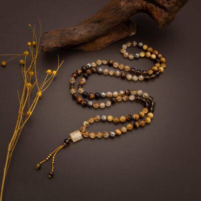 Kaplan Gözü-Sitrin-Lav Taşı Doğal Taş 108 Niyet Taşı Mala Kolyesi - Osmanlı Doğaltaş