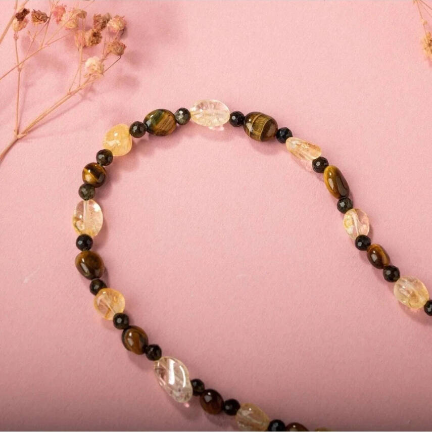 Kaplan Gözü-Sitrin-Obsidyen Doğal Taş Kolye - 6