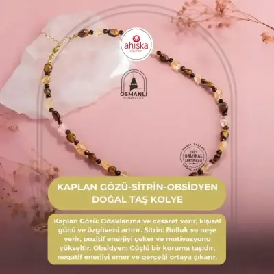 Kaplan Gözü-Sitrin-Obsidyen Doğal Taş Kolye - Doğal Taş (1)