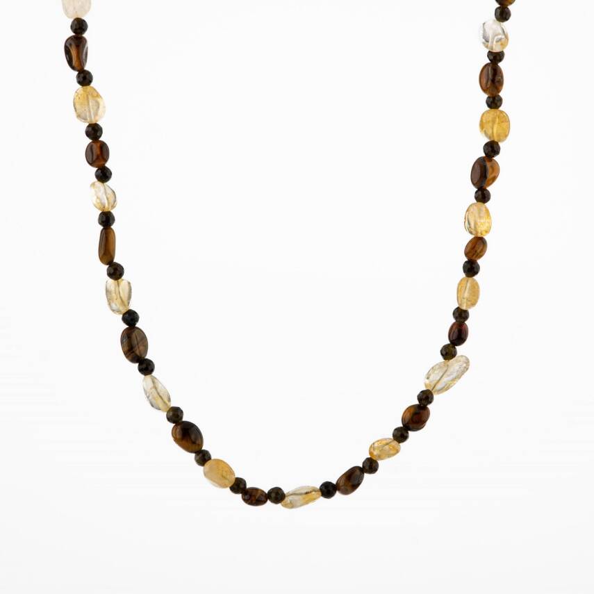 Kaplan Gözü-Sitrin-Obsidyen Doğal Taş Kolye - 1