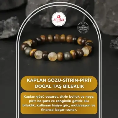 Kaplan Gözü-Sitrin-Pirit Doğal Taş Bileklik - 1