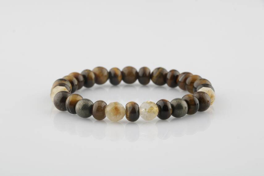 Kaplan Gözü-Sitrin-Pirit Doğal Taş Bileklik - 1