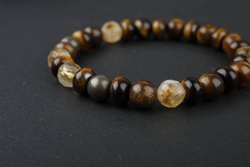 Kaplan Gözü-Sitrin-Pirit Doğal Taş Bileklik - 2