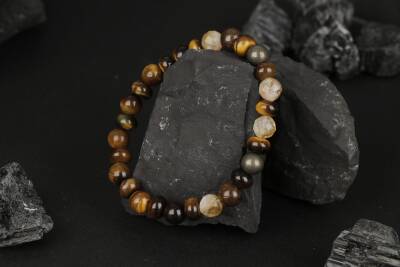 Kaplan Gözü-Sitrin-Pirit Doğal Taş Bileklik - 3