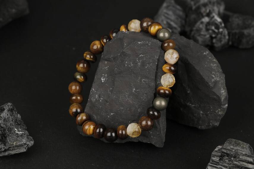 Kaplan Gözü-Sitrin-Pirit Doğal Taş Bileklik - 3