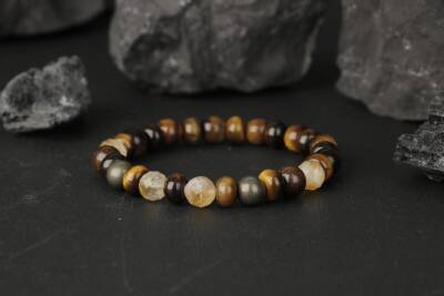 Kaplan Gözü-Sitrin-Pirit Doğal Taş Bileklik - 4