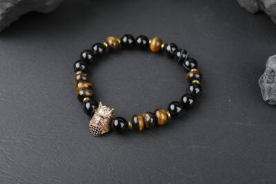 Kaplan Gözü-Siyah Göz Akik-Hematit Zirkon Doğal Taş Bileklik - 2
