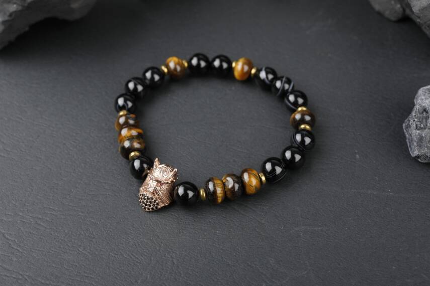 Kaplan Gözü-Siyah Göz Akik-Hematit Zirkon Doğal Taş Bileklik - 2