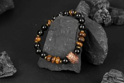 Kaplan Gözü-Siyah Göz Akik-Hematit Zirkon Doğal Taş Bileklik - 3