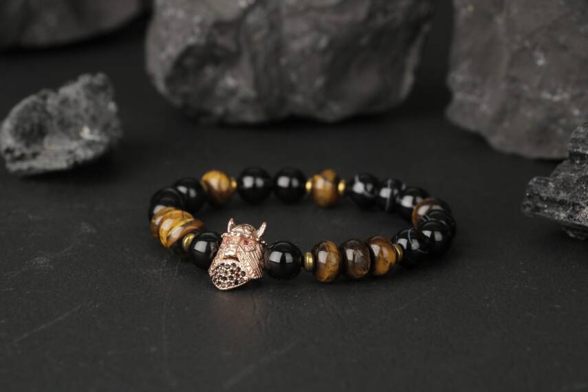 Kaplan Gözü-Siyah Göz Akik-Hematit Zirkon Doğal Taş Bileklik - 4