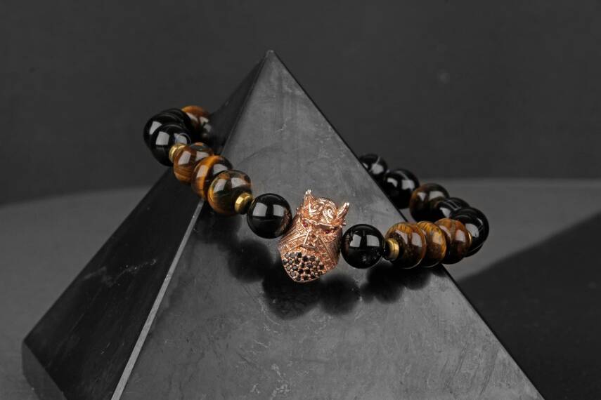 Kaplan Gözü-Siyah Göz Akik-Hematit Zirkon Doğal Taş Bileklik - 5