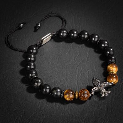 Kaplan Gözü-Turmalin Doğal Taş Zirkon Gümüş Erkek Bileklik - 3