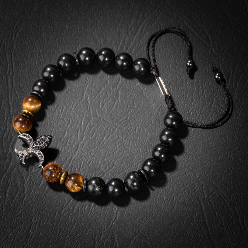 Kaplan Gözü-Turmalin Doğal Taş Zirkon Gümüş Erkek Bileklik - 4