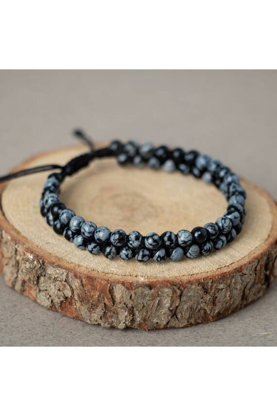 Karlı Obsidyen 4mm Çift Sıra Doğal Taş Bileklik - 1