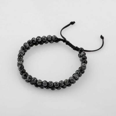 Karlı Obsidyen 4mm Çift Sıra Doğal Taş Bileklik - 3