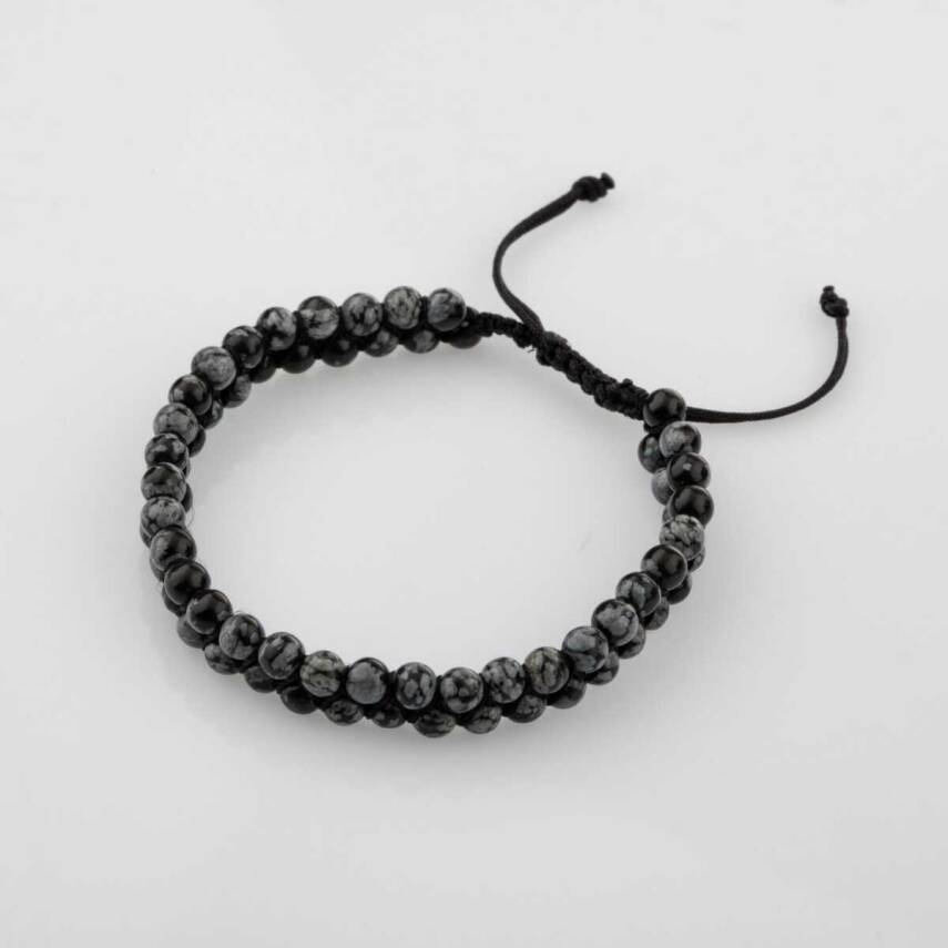 Karlı Obsidyen 4mm Çift Sıra Doğal Taş Bileklik - 3