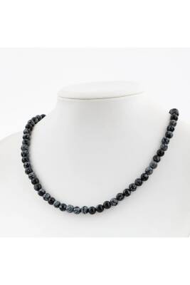 Karlı Obsidyen 6 mm Dizi Doğal Taş Kolye - Osmanlı Doğaltaş
