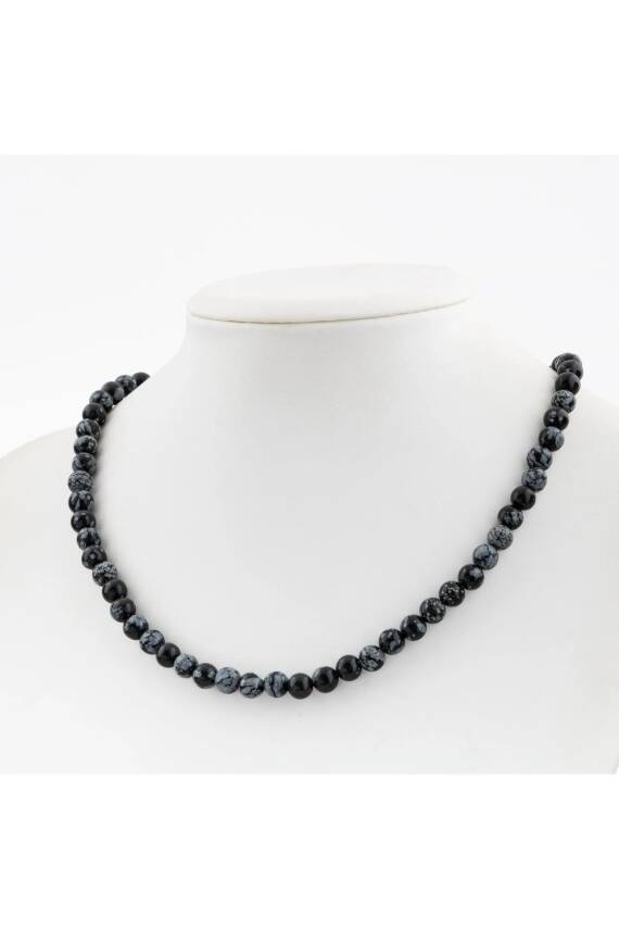 Karlı Obsidyen 6 mm Dizi Doğal Taş Kolye - 1