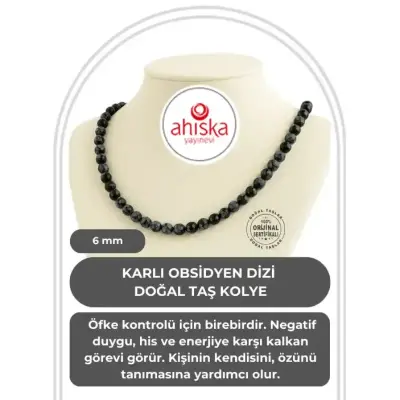 Karlı Obsidyen 6 mm Dizi Doğal Taş Kolye - 1