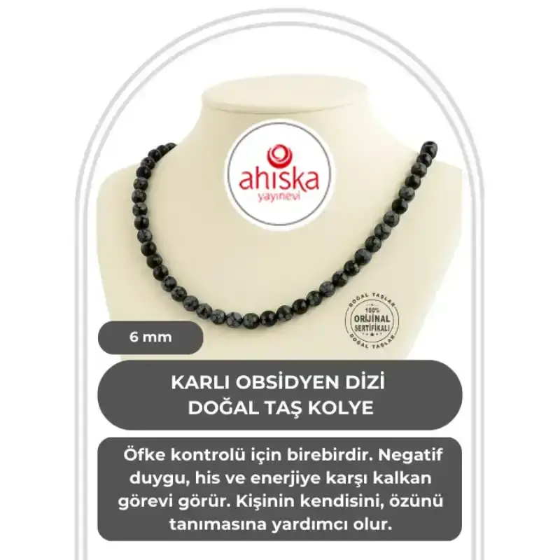 Karlı Obsidyen 6 mm Dizi Doğal Taş Kolye - 1