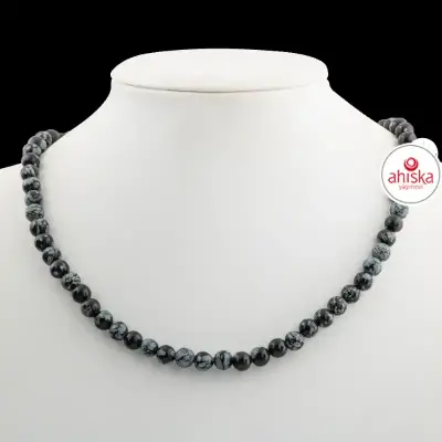 Karlı Obsidyen 6 mm Dizi Doğal Taş Kolye - Doğal Taş (1)