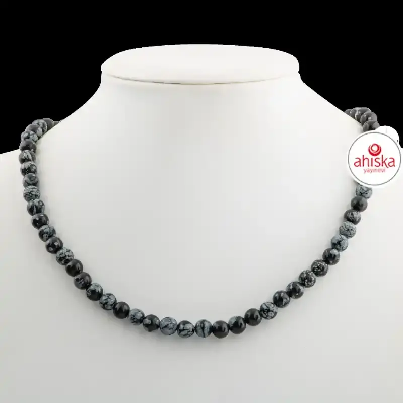 Karlı Obsidyen 6 mm Dizi Doğal Taş Kolye - 2