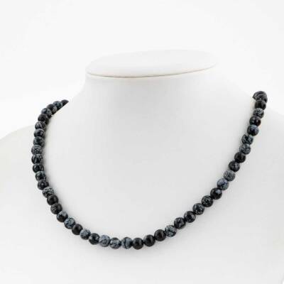 Karlı Obsidyen 6 mm Dizi Doğal Taş Kolye - 3