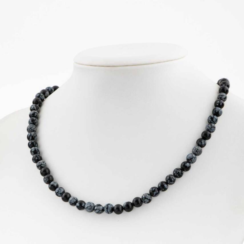 Karlı Obsidyen 6 mm Dizi Doğal Taş Kolye - 3