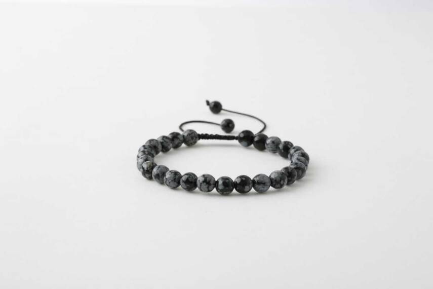 Karlı Obsidyen 6mm Merdiven Kapama Doğal Taş Bileklik - 1
