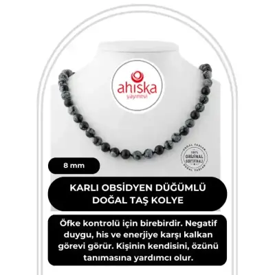 Karlı Obsidyen 8 mm Düğümlü Doğal Taş Kolye - 1