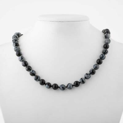 Karlı Obsidyen 8 mm Düğümlü Doğal Taş Kolye - Doğal Taş (1)