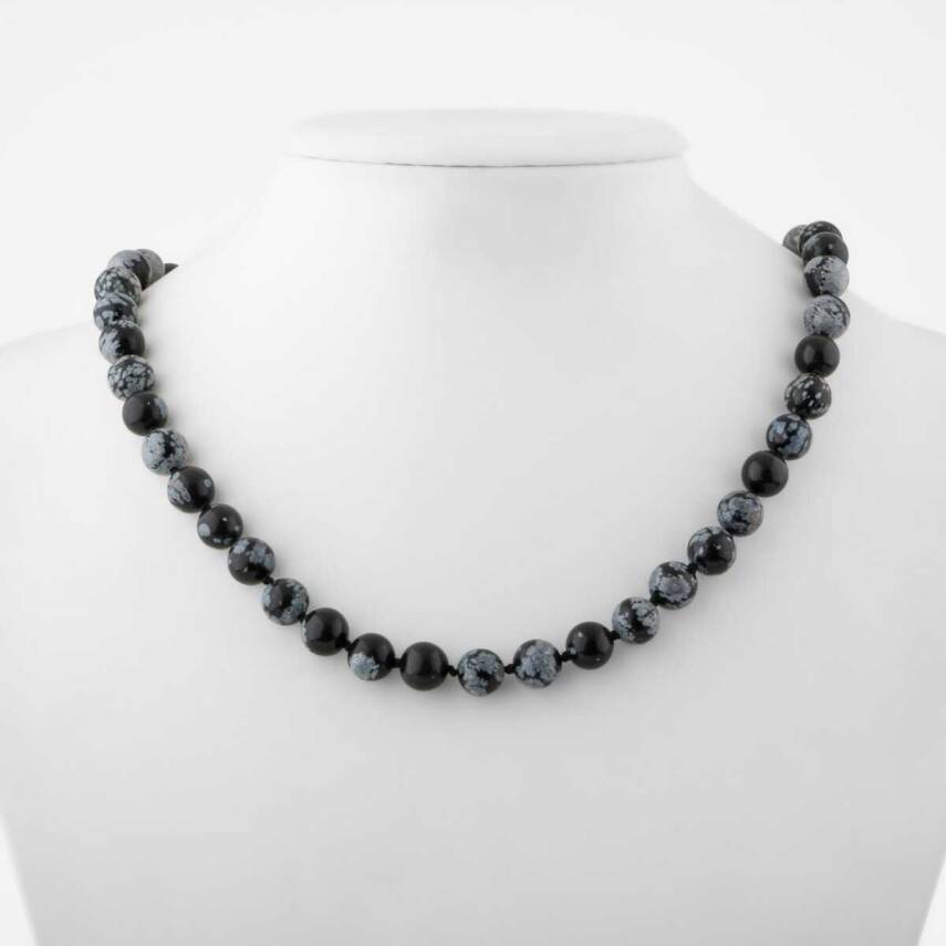 Karlı Obsidyen 8 mm Düğümlü Doğal Taş Kolye - 2