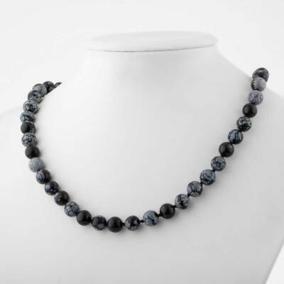 Karlı Obsidyen 8 mm Düğümlü Doğal Taş Kolye - 3