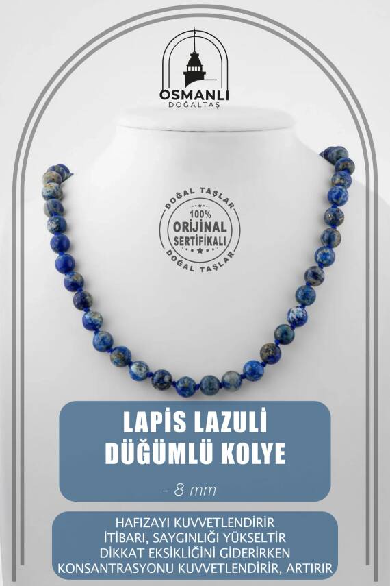 Karlı Obsidyen 8 mm Düğümlü Doğal Taş Kolye - 1
