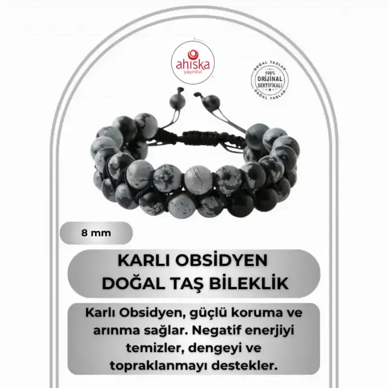 Karlı Obsidyen 8mm Çift Sıra Makrome Doğal Taş Bileklik - 1